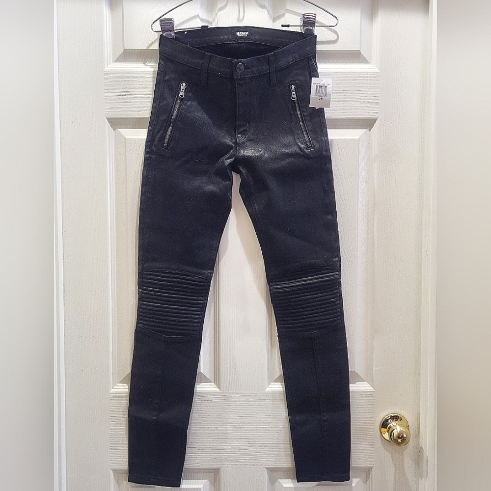 NWT Hudson Womens Black Pockets Mid-Rise Stark Moto Super Skinny Jeans Size 28